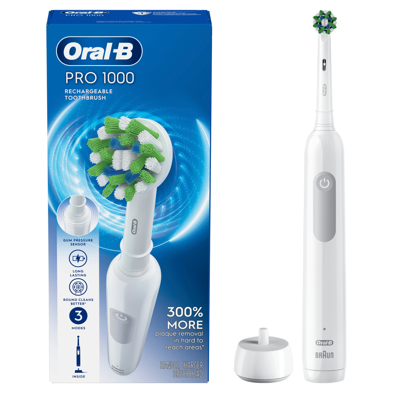 Pro 1000 Rechargeable Electric Toothbrush Twin Pack, Black and White - Image 2
