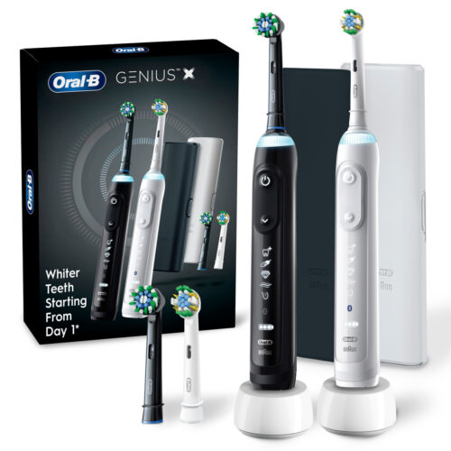 Alternative view of Oral-B Genius X Rechargeable Electric Toothbrush Twin Pack, Black and White